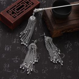 Hair Clips Vintage Ethnic Long Tassel Bell Sticks Chinese Style Silver Colour Hairpin Stick Sets Women Ornaments Jewellery
