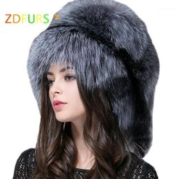 Beanie Skull Caps ZDFURS Women's Russian Ushanka Trapper Fur Bombers Hat Real Hats Dome Mongolian Hat13143