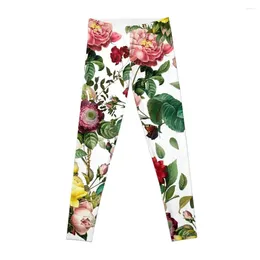 Active Pants White Print With Pink Heirloom Roses Leggings Push Up Legging Gym Wear Workout Shorts Womens