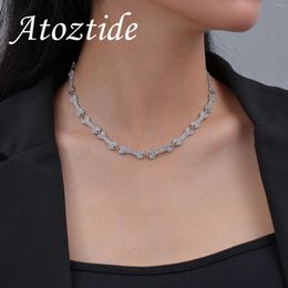 Pendant Necklaces Atoztide Zircon Double Chain For Women Stainless Steel Stone Bone Sun Necklace Jewelry Gift Accessorie