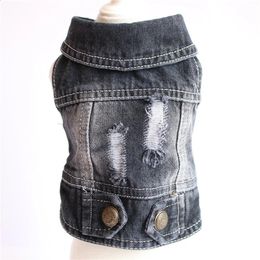 Black Denim Dog Jacket Double Hole Design Vintage Jean For Small Medium Dogs Bulldog Terrier Beagle Coat Pet Apparel 240129