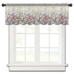 Curtain Flowers Plants Gradient Small Window Valance Sheer Short Bedroom Home Decor Voile Drapes
