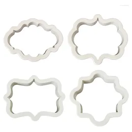 Baking Moulds 4Pcs/Lot Vintage Plaque Frame Cookie Cutter Set Plastic Biscuit Mould Fondant Cake Decorating Tools Sugar Craft Molds