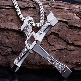 New Fast furious hip hop necklace pendant Dominic Toretto cross Top 14K White Gold with crystal pendant for men gift Designer Luxury Original