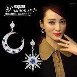 Stud Earrings Fashion 925 Sterling Silver Crystal Star Moon For Women Girls Gift Statement Jewellery 2024