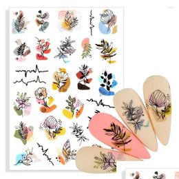 Stickers Decals Nail Adhesive Decal And Sticker Flower Leaf Tree Green Simple Summer Diy Slider For Manicure Art Decora Drop Delivery Otgmn