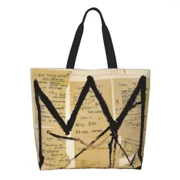 Shopping Bags Custom Crown By Basquiats Canvas Women Recycling Big Capacity Groceries Graffiti Art Shopper Tote