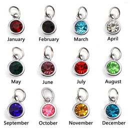 Pendant Necklaces 10 PCs Glass Birthstone Charms For Jewellery Making Multicolor Round Pendants Silver Colour Zinc Ring DIY Necklace 14 X 7mm