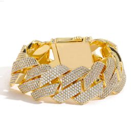 Latest Design Brass Hip Hop 22mm 4rows Cz Iced Out Exaggerate Big Prong Cuban Chain Bracelet Real Gold Plated Bracelet