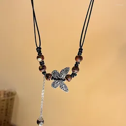 Pendant Necklaces Chinese Ethnic Style Butterfly Necklace For Women Light Luxury And High End Retro Beaded Collar Chain Accessories