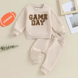 Clothing Sets 2024-09-21 Lioraitiin 0-3Y Toddler Baby Boy Game Day Clothes Set Long Sleeve Sweatshirt Pullover Tops Joggers Pants Outfit