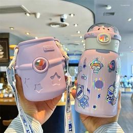 Water Bottles Cute Thermal Bottle For Children Thermos Mug With Straw And Cover Stainless Steel Insulated Cup Drinkware 500ML