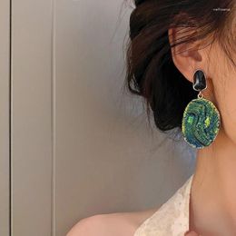 Dangle Earrings VSnow Vintage Geometric Natural Stone For Women Green Color Enamel Resin Oval Long Party Jewelry