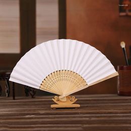 Decorative Figurines 1PC Seven Inch White Paper Fan Personalised Engraved Folding Elegant Silk Hand With Gift Bag Wedding Bamboo