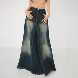 Skirts Long Denim Skirt For Women Retro Jean Fishtail Sweet Style Basic A-Line Office Lady Female Sexy High Wais