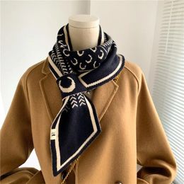 Scarves Luxury Brand Knitted Scarf For Women Warm Cashmere Neckerchief Foulard Ladies Neck Tie Small Skinny Bandana Echarpe 2024