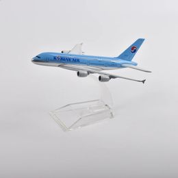 JASON TUTU 16cm Korean Air Airbus 380 Aeroplane Model Plane Model Aircraft Diecast Metal 1/400 Scale Planes Drop 240119