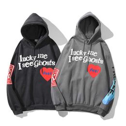 Kanyese Hoodies Men and women Hoodies 24ss designer Sweatshirts West kids see ghosts red heart graffiti printed cotton Hoodie