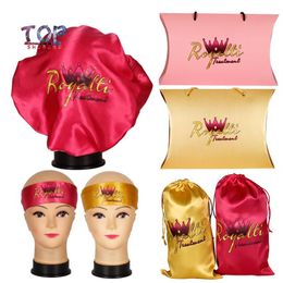 Customised Logo Hair Packing Set Bonnet Headband Box Hair stickers Caring Extention Wig Hairs Sleep Caps and Barber Wai cloth226S