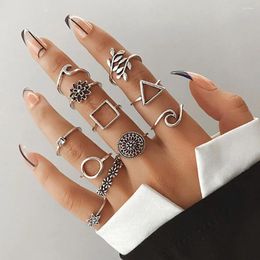 Cluster Rings IFMIA Hiphop Vintage Geometry Waves Set For Women Men Retro Punk Silver Colour Flower Leaf Star Chain Finger Ring Jewellery