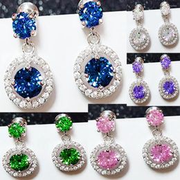Dangle Earrings YaYI Jewelry Fashion Princess Cut Colorful Zircon Silver Color Long Ear Wedding Party Tassel Pierced Gifts