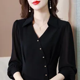 Women's Blouses Spring And Autumn V-neck Long Sleeve Chiffon Shirt Fashion Casual Versatile Western Style Slim Elegant Commuter Tops