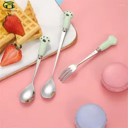 Forks Stainless Steel Long Handle Ice Dessert Spoons Grade Cartoon Childrens Spoon Edges Mirror Polished Fork