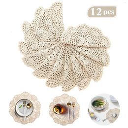 Table Mats Doilies 12Pcs 8 Inch Crochet Round Lace Doily Handmade Placemats Cotton Crocheted Beige Wedge