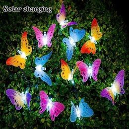 12 LED Solar Power Fibre Optic Butterfly String Light Garden Decor Outdoor String Garden Suncatchers 240119