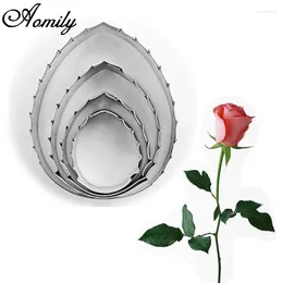 Baking Moulds Aomily 4pcs/Set Cake Cutters Rose Leaf Fondant Cookies Chocolate Sugar Craft Decorating Mould Stainless Steel Tools