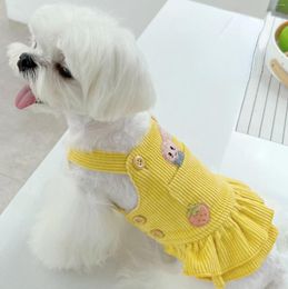 Dog Apparel Autumn And Winter Corduroy Pet Strap Skirt Rabbit Strawberry Patch Bears Malthus Cute Year Dress For Small Dogs