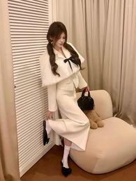 Two Piece Dress UNXX 2024 Autumn Winter Arrival White Wool Blazer Suit Set For Women Lady Luxury Style High-End Slim Fit Two-Piece