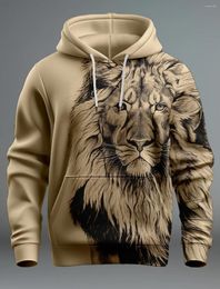 Con cappuccio da uomo Fashion 3D Lion Stampa per uomini Fingerture divertenti suonenti di animali hip hop tendenza harajuku abbigliamento autunno pullover sovradimensionato