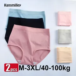 Women's Panties 2Pcs Plus Size Cotton For Woman Breathable High Waist Briefs Comfortable Solid Color Underwear Soft Underpants M-XXXL