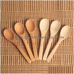 Spoons 12.8Cm/5Inch Wooden Spoon Ecofriendly Tableware Bamboo Scoop Coffee Honey Tea Soup Teaspoon Stirrer Cooking Utensil Tool Jy0293 Dh8Rj