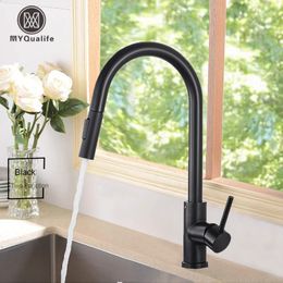 Black Kitchen Faucet Two Function Single Handle Pull Out Mixer and Cold Water Taps Deck Mounted 240122