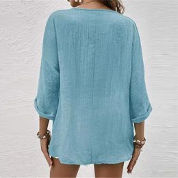 Women's Blouses Women Top Shirt Solid V-Neck Blouse Loose Button Down Shirts Supersoft Pullover Plus Size Tops Long Sleeve Casual