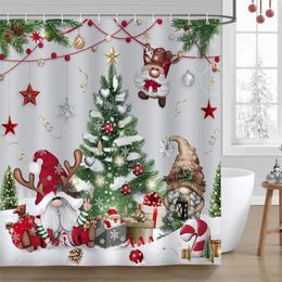 Shower Curtains Christmas Curtain Funny Cartoon Santa Claus Xmas Tree Balls Gift Winter Year Bath Fabric Home Bathroom Decor