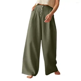 Women's Pants Women High Elastic Button Oversized M-5XL Loose Autumn Female Solid Pocket Cotton Linen Trousers