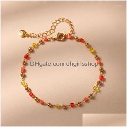 Beaded Strand Ccgood Red Crystal Beads Gold Plated Chain Bracelets Handmade Jewelry Dainty For Women Accessories Metal Pseras Drop De Dhyea