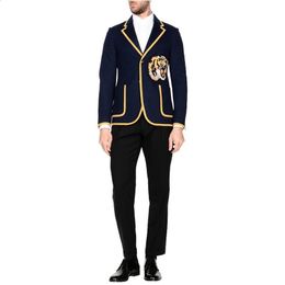 2 Piece Tiger Embroidered Jacket With Black Pants Chinese Stytle Groom Tuxedos Man Wedding Suits Prom DressJacketPants 240123