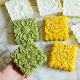 Baking Tools Square Cookie Stamp Moon Cake Mould Set Mooncake Puff Pastry Press With Printed Retro Pattern DIY For Home Bakery Kitchen