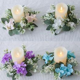 Decorative Flowers 25cm Wedding Candlestick Artificial Flower Wreath Candle Holder Fake Hydrangea Garland Party Dinner Table Decoration