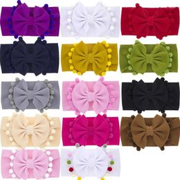 Hair Accessories Baby Bows Headband Soft Elastic Turban Coloured Balls Headwear Double Layer Bowknot Headwrap Threaded Headdress Hairband