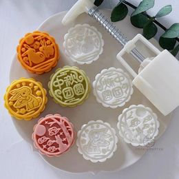 Baking Tools 4Pcs/Set 50g Mid-Autumn Festival Mooncake Mould Chinese Letters Mini Bunny Rabbit Pattern Cookie Stamp Useful Pastry Bakeware