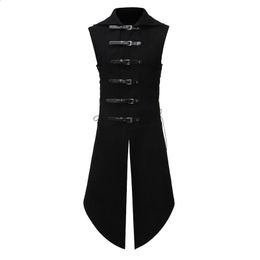 Men's Black Gothic Steampunk Velvet Vest Medieval Victorian Double Breasted Men Suit Vests Tail Coat Stage Cosplay Prom Costume 240127