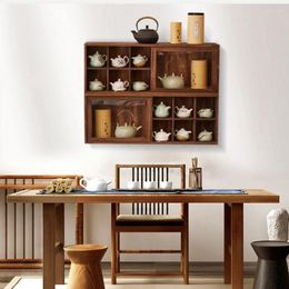 Kitchen Storage Chinese Shelf Living Room Solid Wood Shelves Tea Set Coffee Cup Cabinet Wall Hanging Display Rack