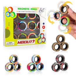 12Pcs Magnetic Ring Fidget Toys Set Graffiti Camo Fingers Magnet Rings ADHD Stress Relief Magical Toys for Adults Teens Kids 240124