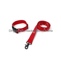 Dog Collars & Leashes Red Dog Collar Leashes Set Adjustable Dogs Cats Letter Print Collars Hairless Cat Schnauzer French Bucket Drop D Dhlqh