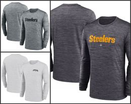 Pittsburgh''Steelers''Men Heather Grey Sideline Team Velocity Performance Long Sleeve T-Shirt
